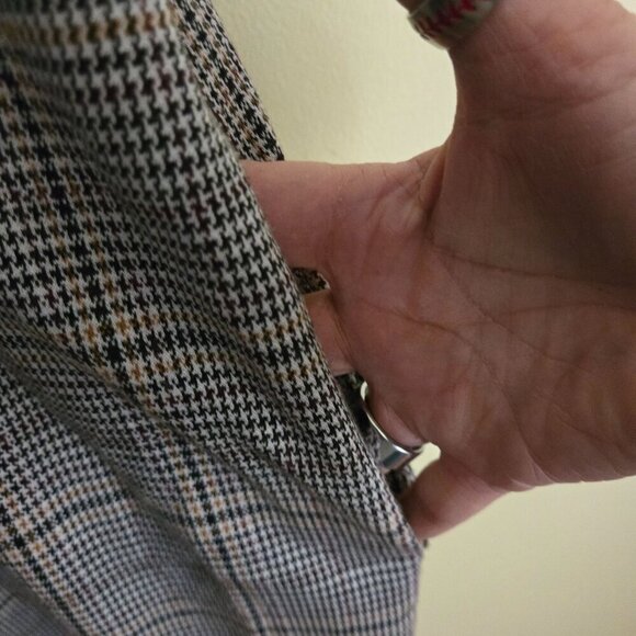 Loft Plaid Puff Sleeve Pocket Dress Neutral Tan Black Plaid Size 8 - Picture 7 of 10